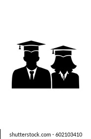Graduates In Gown And Graduation Cap Icon, Vector