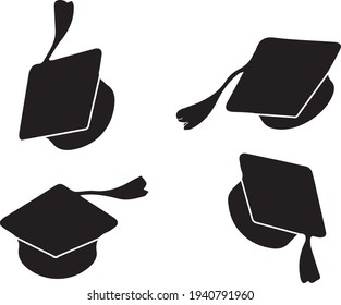 
graduates graduation cap, congratulations on graduation and education, promotion to new learning, distance learning in times of pandemic. vector graphics