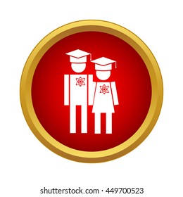 Graduates in graduation cap icon in simple style on a white background