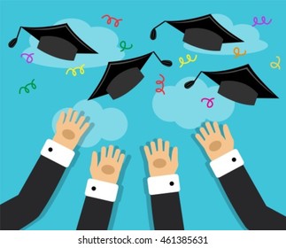 graduates hands thrown in the air Alumni Hats