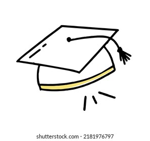 The graduate's hat is a clipart doodle. Vector illustration in line 
