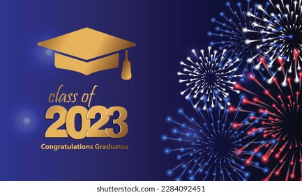 Graduate's hat, gold. Graduation party, graduation greetings 2023