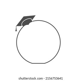 Graduate's hat on a round frame with a place for text. Empty outline, flat style