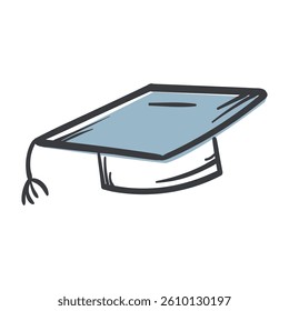 Graduate's hat. Vector Hand Drawn Illustration Isolated on White Background for Icon, Sticker, Print