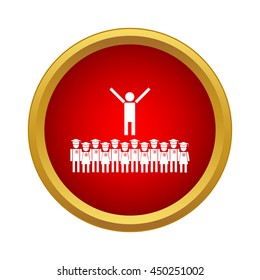 Graduates icon in simple style in red circle. Education symbol