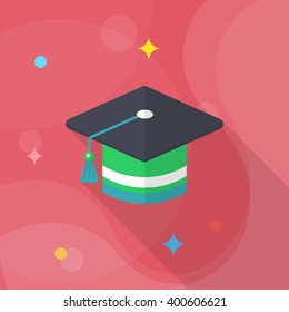 Graduates icon , Vector flat long shadow design. In education concept.