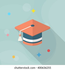 Graduates icon , Vector flat long shadow design. In education concept.