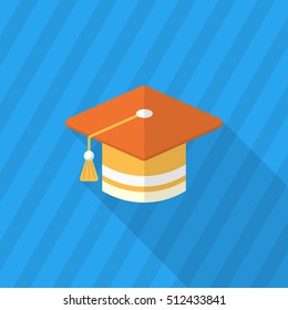 Graduates icon , Vector flat long shadow design. In education concept.