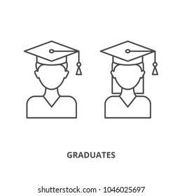 Graduates male and female character icons outline style
