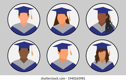 Graduates in mantle and mortarboard, set of icon avatar. Vector illustration