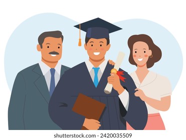 graduates and parents holding diplomas