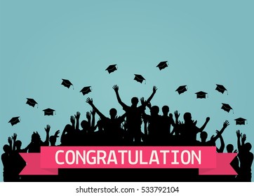 Graduates, People throw square academic hat, oxford cap. Vector Illustration. EPS10