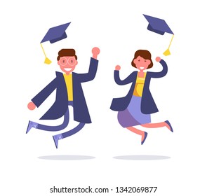 Graduates throw hats Vector. Cartoon. Isolated art 