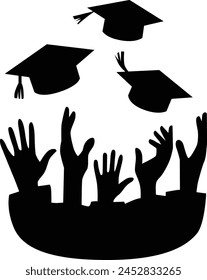 Graduates throwing cap silhouette vector