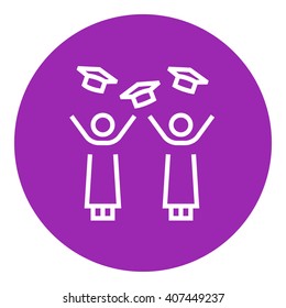 Graduates throwing caps line icon.