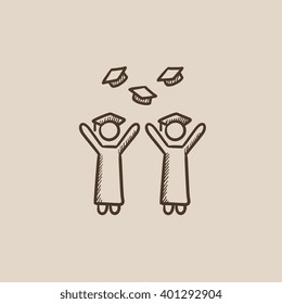 Graduates throwing caps sketch icon.