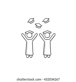 Graduates throwing caps vector sketch icon isolated on background. Hand drawn Graduates throwing caps icon. Graduates throwing caps sketch icon for infographic, website or app.