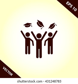 graduates throwing hats icon. people throwing graduation hat vector illustration