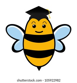 Graduating bee wearing a mortar board with tassel.