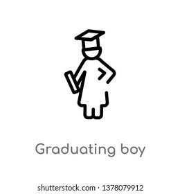graduating boy vector line icon. Simple element illustration. graduating boy outline icon from people concept. Can be used for web and mobile
