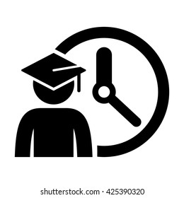 graduating cap student time icon on white background
