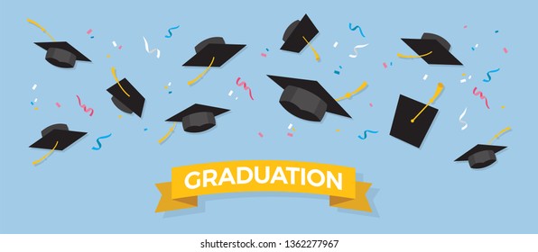 Graduating caps up in the air-vector illustrations