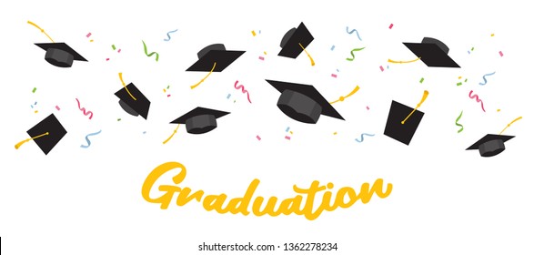 Graduating caps up in the air-vector illustrations