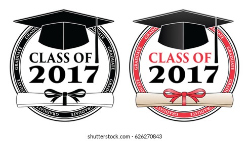 Graduating Class of 2017 - Vector is a design in color or in black and white that shows your pride as a graduate of the class of 2017. Includes a cap, text and diploma. Great for graduation t-shirts.