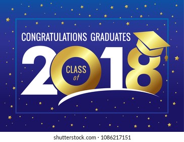 Graduating class of 2018 vector illustration. Class of 2018 design graphics for decoration with golden colored for design cards, invitations or banner