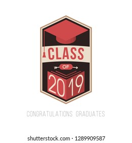 graduating class in 2019 graphic emblem with  Graduation Cap and knowledge book for t-shirts, and the idea for the sign or badge