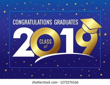 Graduating class of 2019 vector illustration. Class of 2019 design graphics for decoration with golden colored for design cards, invitations or banner