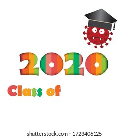 Graduating class of 2020 and corona-virus with graduation cap,vector illustration cartoon style.
