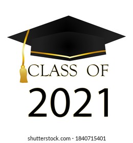 Graduating class 2021. Vector illustration for student graduation. Graduation cap. Stock image.