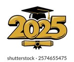 Graduating class of 2025 for greeting, invitation card. Text for graduation design, congratulation event, T-shirt, party, high school or college graduate. Illustration, vector 