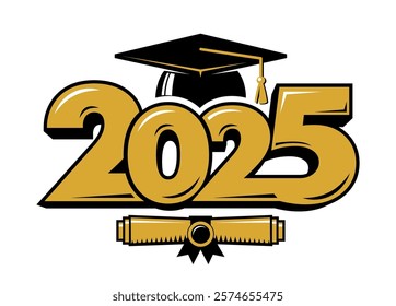 Graduating class of 2025 for greeting, invitation card. Text for graduation design, congratulation event, T-shirt, party, high school or college graduate. Illustration, vector 