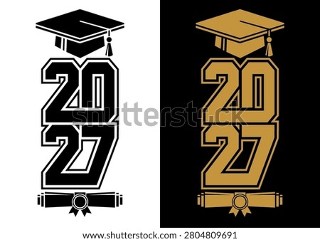 Graduating class of 2027 template in border for greeting, invitation card. Text for graduation design, congratulation event, T-shirt, party, high school or college graduate. Illustration, vector