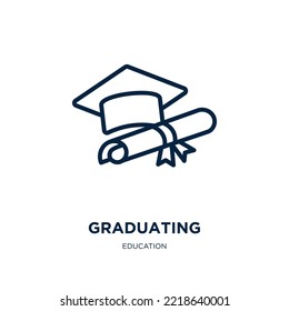 graduating icon from education collection. Thin linear graduating, education, school outline icon isolated on white background. Line vector graduating sign, symbol for web and mobile
