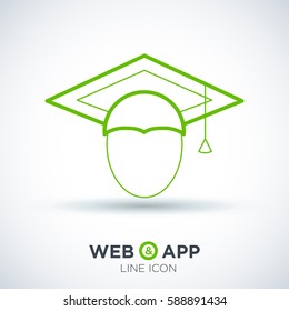 graduating isolated minimal icon. hat line vector icon for websites and mobile minimalistic flat design.