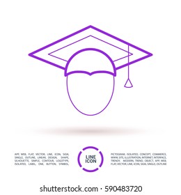 graduating isolated minimal icon. hat line vector icon for websites and mobile minimalistic flat design.