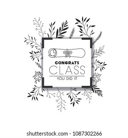 graduating lettering card with graduation diploma