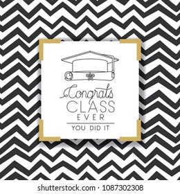 graduating lettering card with hat and diploma