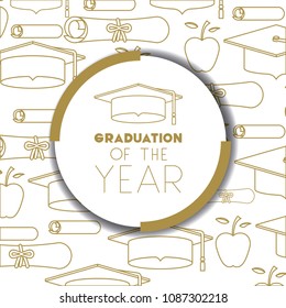 graduating lettering card with hat graduation