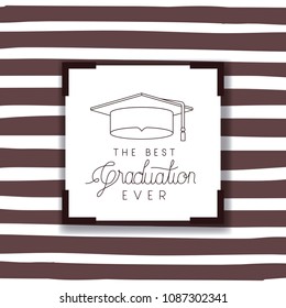 graduating lettering card with hat graduation