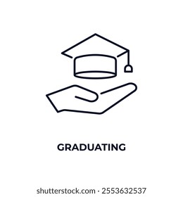 graduating outline icon. Linear vector from education concept. Thin line graduating icon isolated on white background