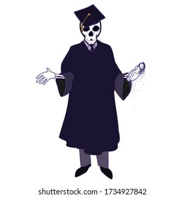 Graduating skeleton with dissolving diploma