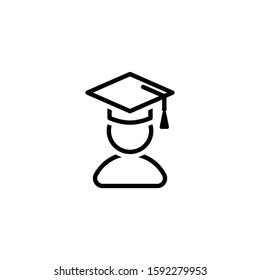 Graduating student in a cap vector icon for internet and online education, e-learning resources, distant online courses, universities and schools.