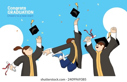 Graduating student throwing graduation cap