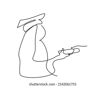 a graduating student wearing graduation attire receives his diploma from someone and rejoices