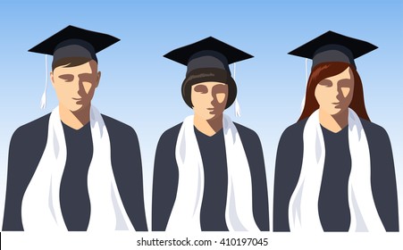 Graduating students full colored vector illustration