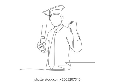 Graduating teenager. Graduation hats concept one-line drawing